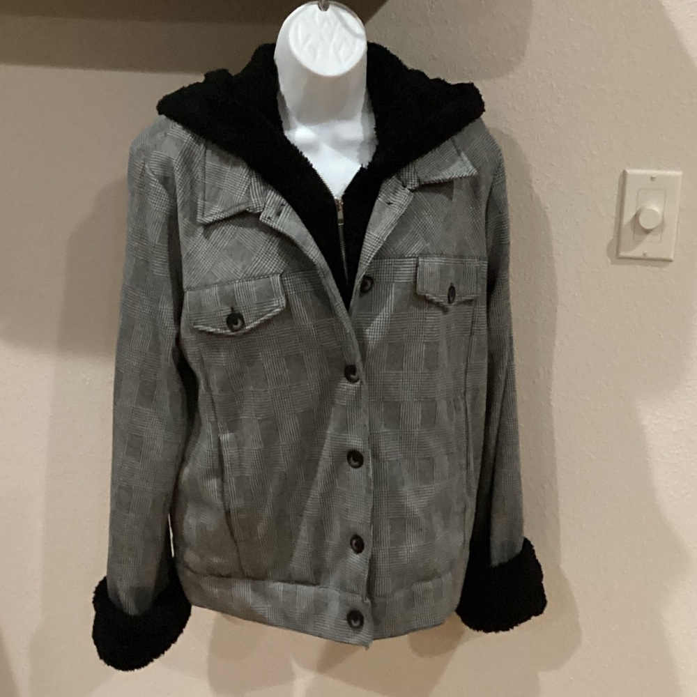 Women's Black & White Plaid Jacket with Black Accents